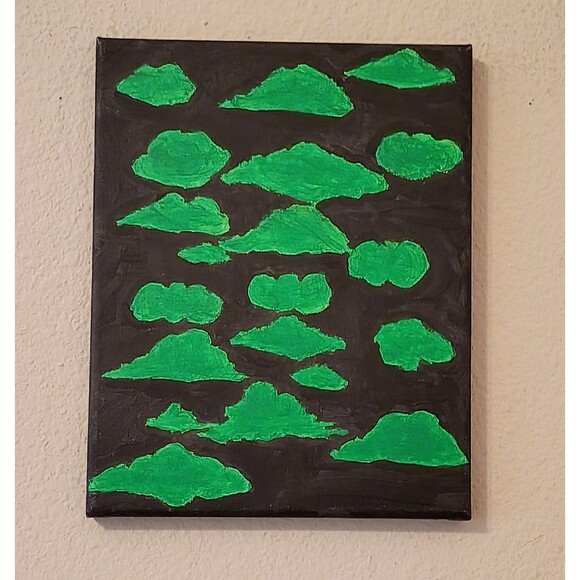 Handmade Handpainted Green Clouds Original Acrylic Painting Stretched Canvas - Picture 1 of 2